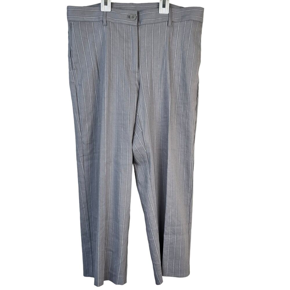 J Jill Linen Stretch Crop Pants Women's 10P Grey Multi Stripe Coastal Classic